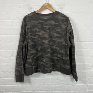 ATHLETA Women's Camouflage Crewneck Pullover Sweater Stretch Olive Size 1X